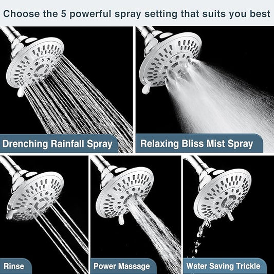 5-Spray Fixed Shower Head with Adjustable Angle