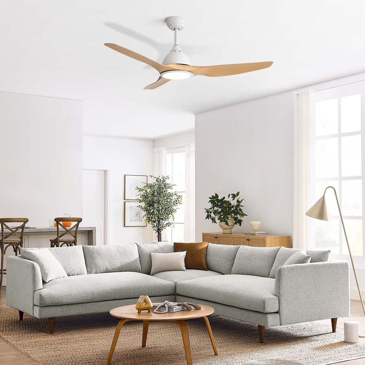 Bredoom Ceiling Fan With Remote Control And LED Light, Blades, Reversible DC Motor For Indoor / Outdoor Use