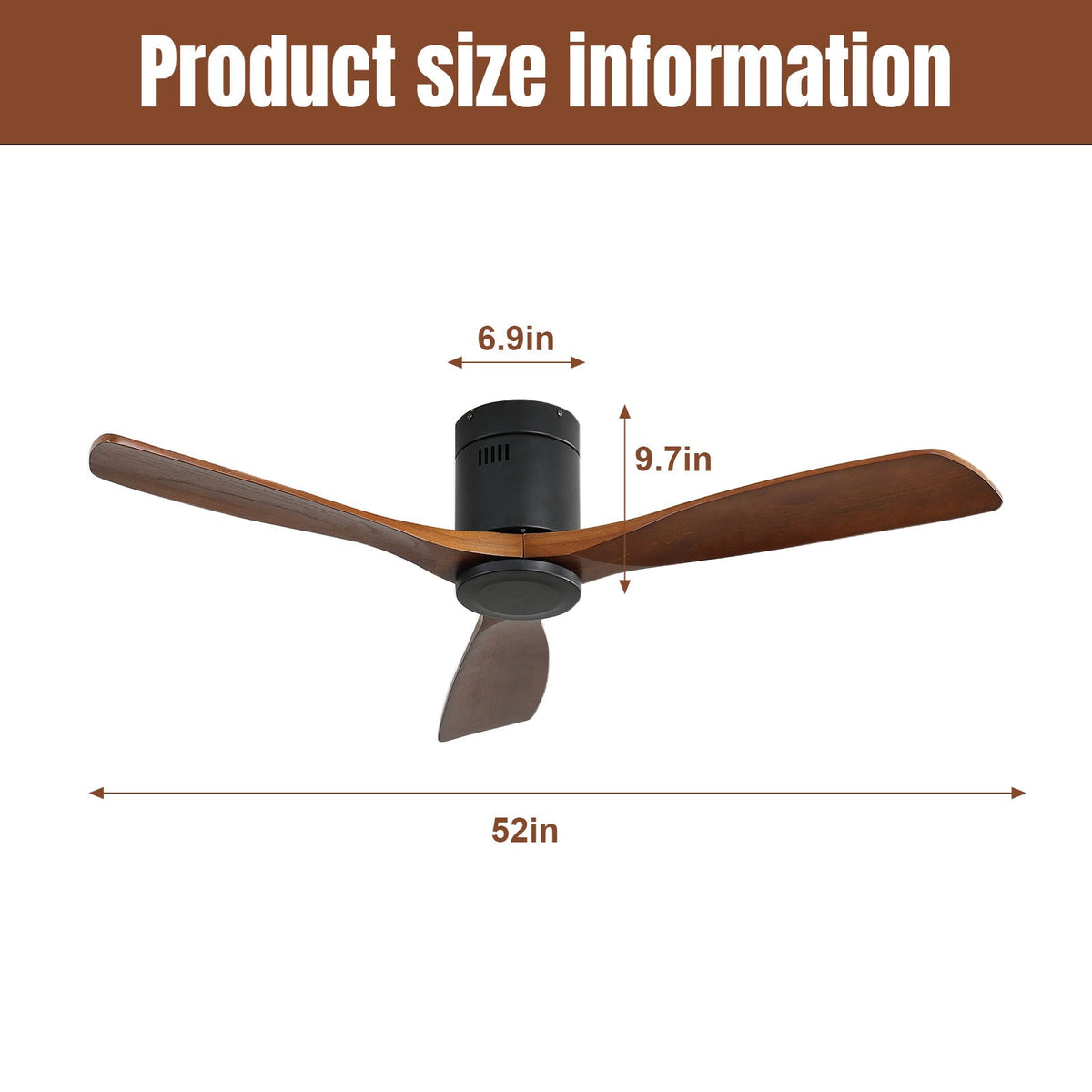 Ceiling Fan With 3 Solid Blades, Remote Controlled Reversible DC Motor - Black