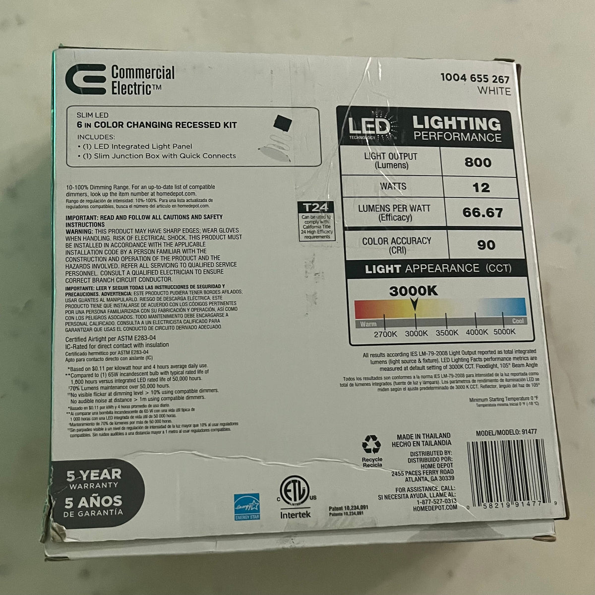 Commercial Electric Ultra Slim Integrated LED 6 in Round Adj Color Temp Canless Recessed Light for Kitchen Bath Living rooms, White
