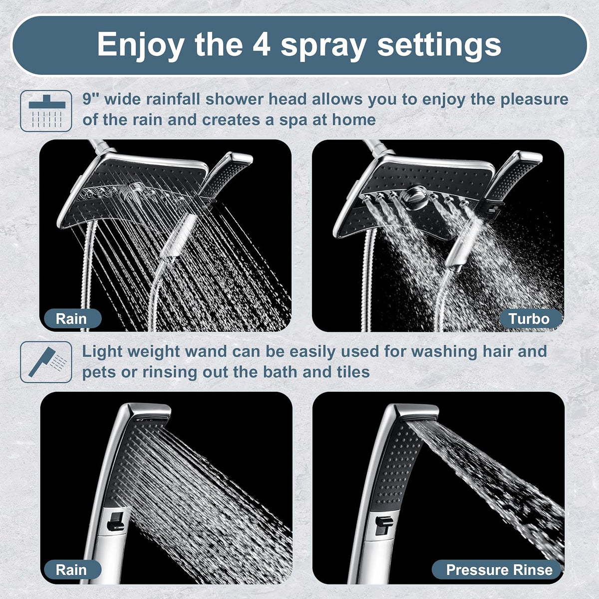 Shower Faucet Set, Rainfall and Hand Shower Head Trim with Hose, Single-Handle Shower Fixture