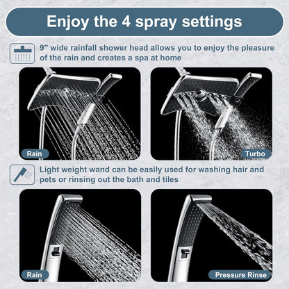 Shower Faucet Set, Rainfall and Hand Shower Head Trim with Hose, Single-Handle Shower Fixture