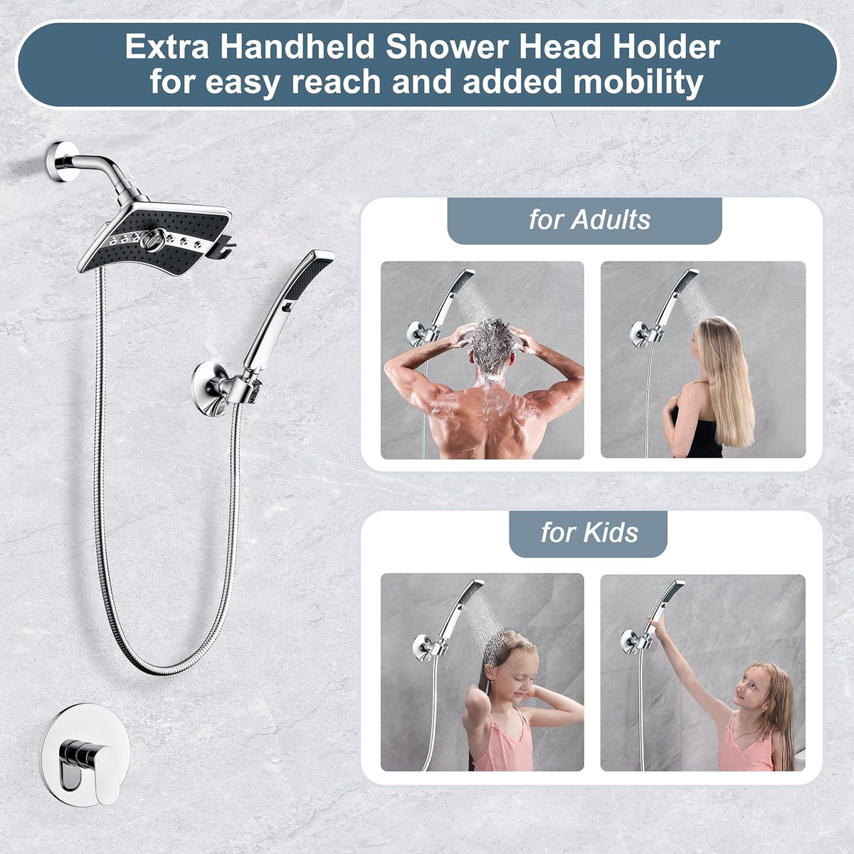 Shower Faucet Set, Rainfall and Hand Shower Head Trim with Hose, Single-Handle Shower Fixture