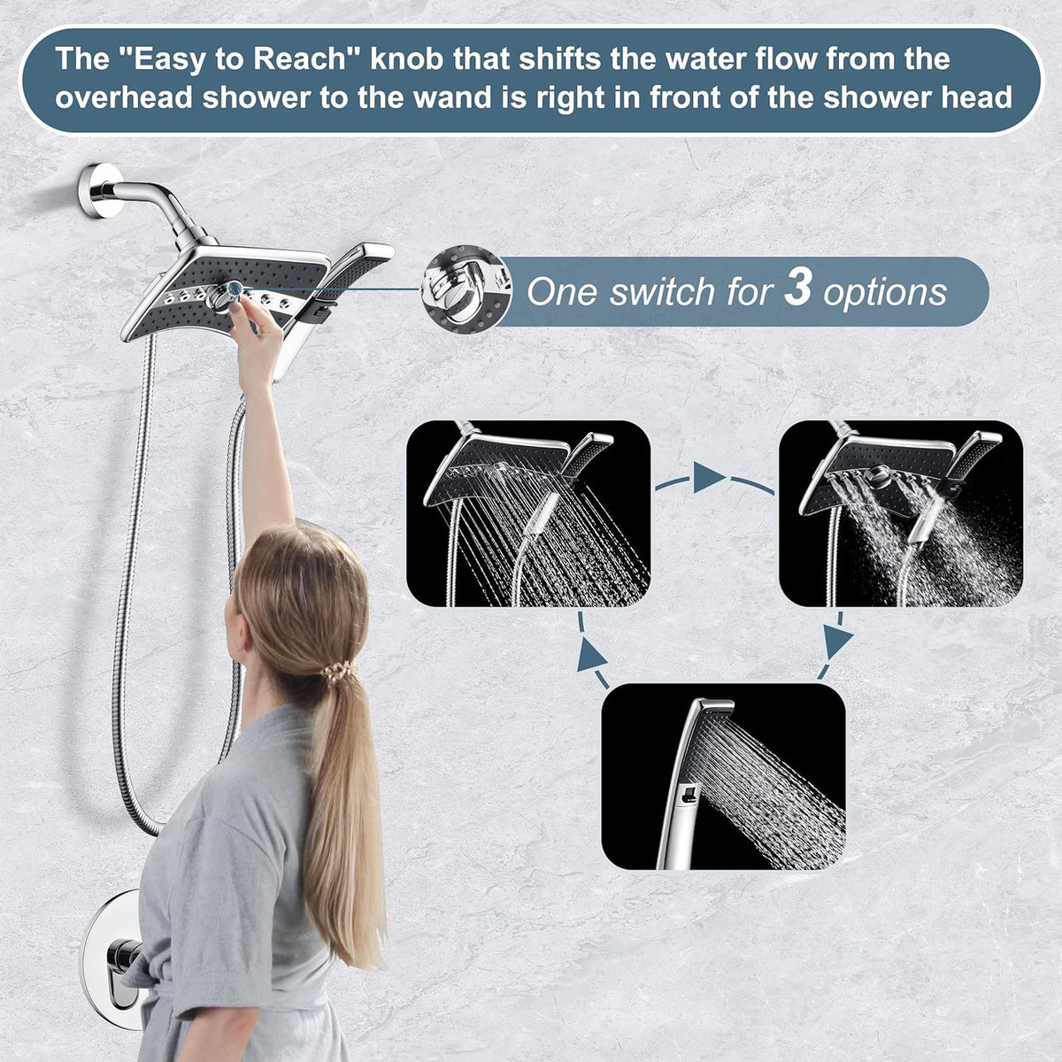 Shower Faucet Set, Rainfall and Hand Shower Head Trim with Hose, Single-Handle Shower Fixture