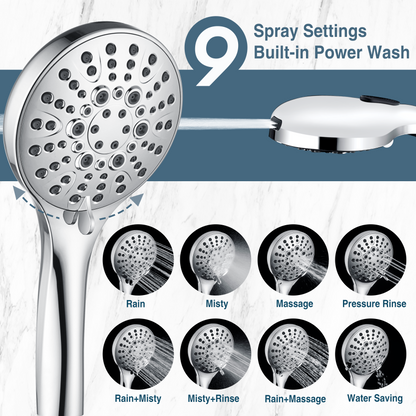 Dual Shower Head with Adjustable Extension Arm, 3-Way Diverter and Hose