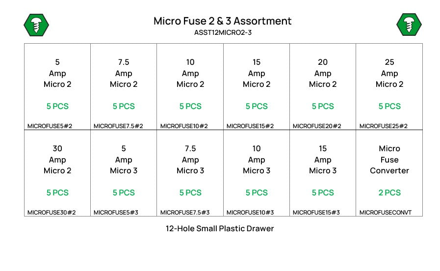 57 Piece #2-3 5-30 AMP Micro Fuse Assortment Starter Kit
