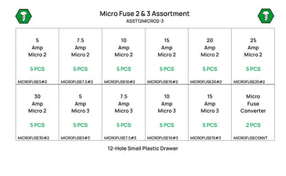 57 Piece #2-3 5-30 AMP Micro Fuse Assortment Starter Kit