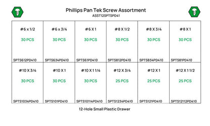 345 Piece #6-12 Phillips Pan Tek Screw Assortment Starter Kit Stainless Steel