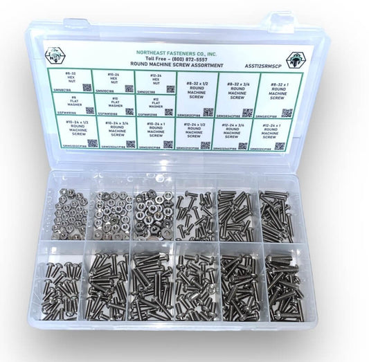 375 Piece #8-12 Stainless Steel Round Machine Screw Assortment Starter Kit