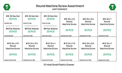 375 Piece #8-12 Stainless Steel Round Machine Screw Assortment Starter Kit