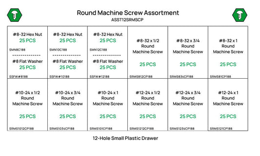375 Piece #8-12 Stainless Steel Round Machine Screw Assortment Starter Kit