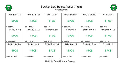 90 Piece #8-10 Hex Socket Set Screw Assortment Starter Kit