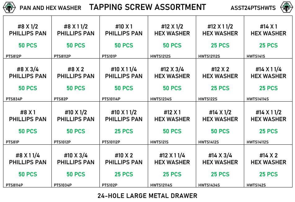 24 Hole Phillips Pan Tapping & Hex Washer Tapping Screw Assortment