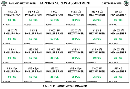 24 Hole Phillips Pan Tapping & Hex Washer Tapping Screw Assortment