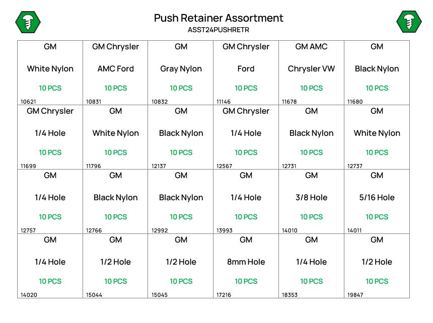 240 Piece Push Retainer Assortment Refill