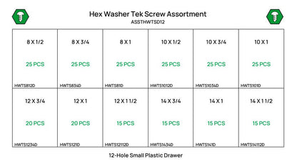 250 Piece #8-14 Hex Washer Tek Screw Assortment Starter Kit