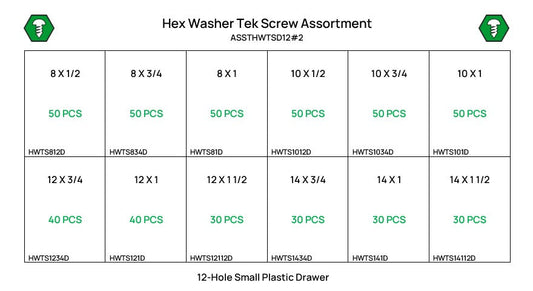 500 Piece #8-14 Hex Washer Tek Screw Assortment Starter Kit