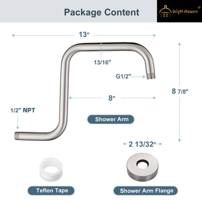 13-Inch S-Shaped Shower Arm Extension for Rainfall Shower Heads