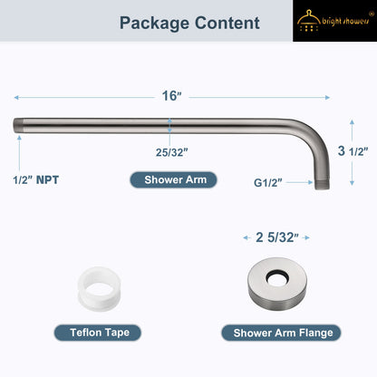 16 Inch L-Shaped Stainless Steel Shower Arm Extension for Rainfall Shower Heads