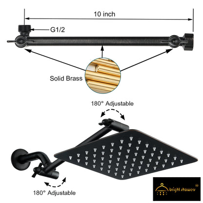 8 Inch Square Rainfall Showerhead with 10 Inch Adjustable Extension Arm