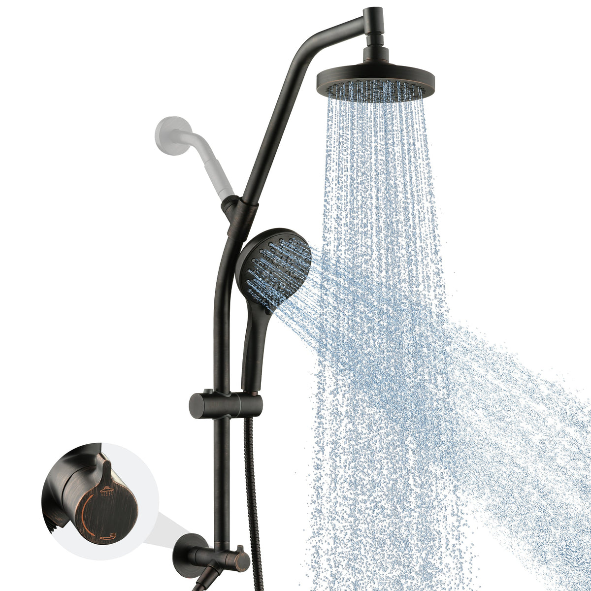 BRIGHT SHOWERS Rain Shower Head with Handheld Combo, Dual Shower System with Slide Bar, Rain Shower System, Adjustable Height, Brass Slide Bar & Diverter, 60 Inch Stainless Steel Hose
