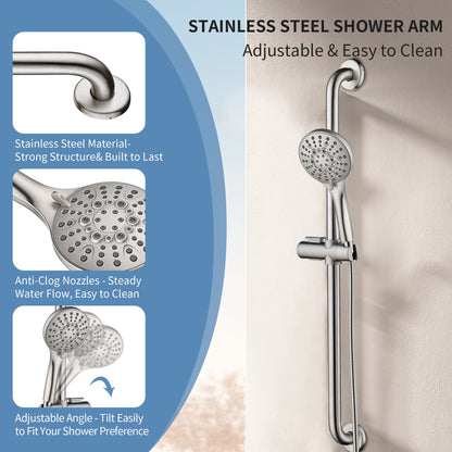 Stainless Steel Slide Bar Grab Rail Set  Includes Handheld Shower Head and 69'' Hose