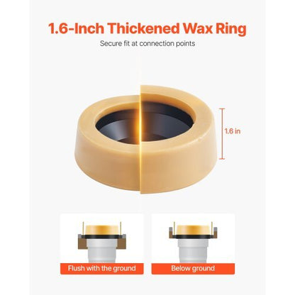 Toilet Wax Ring Kit, 1.6-Inch Extra Thick Wax Ring for Toilet Bowls with Rust-Resistant Brass Bolts, Caps and Washers, Fits 3-Inch or 4-Inch Drain Pipes, Superior Sealing Performance