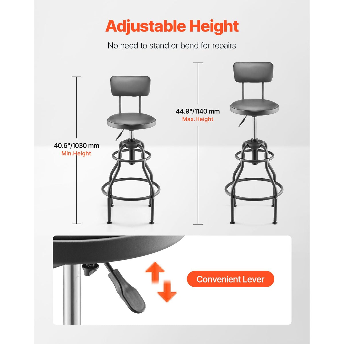 Shop Stool with Backrest with 300 lbs Capacity