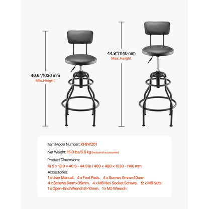 Shop Stool with Backrest with 300 lbs Capacity