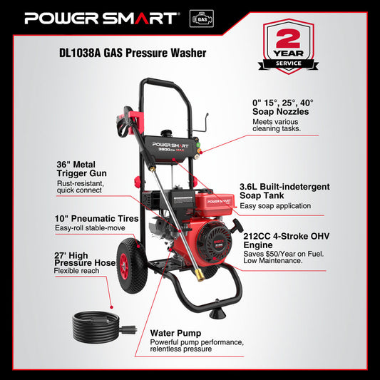 3800PSI 2.5GPM 212cc Gas Pressure Washer DL1038A