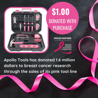Essential 65-Piece Pink Tool Set with Socket Set and Most-Used Tools for Do it Yourself Repairs and Maintenance - DT0001P