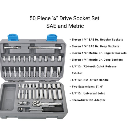APOLLO TOOLS - DT0004-50 Piece ¼” Drive Socket Set