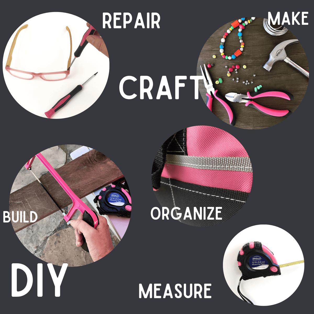 201 Piece Household Tool Kit in a Soft-Sided Tool Bag Pink - DT0020P