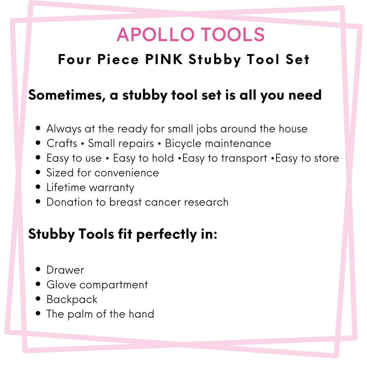 Four Piece Stubby Tool Set - Pink- DT0240P
