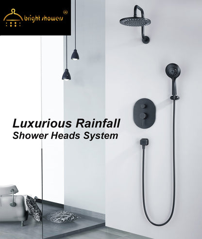 Rain Shower Faucet Set with Handheld Shower Head, 13" High Rise Arm & Valve