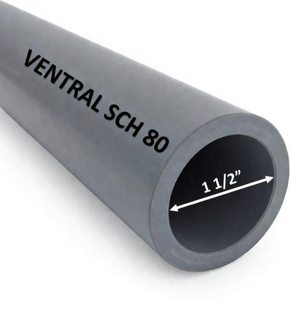 VENTRAL Schedule 80 PVC Pipe 1 1/2 Inch (1.9 OD), Grey, Cut Lengths for Industrial, Plumbing, Chemical, High-pressure