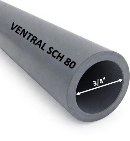 VENTRAL Schedule 80 PVC Pipe 3/4 Inch (1.05 OD), Grey, Cut Lengths for Industrial, Plumbing, Chemical, High-pressure