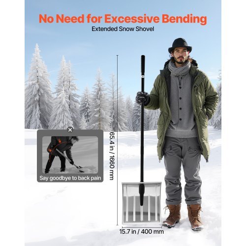 Snow Shovel for Driveway, 16 in Wide Aluminum Alloy Snow Shovel, Non Slip Grip, Large Capacity Snowplow Shovels, Detachable & Lightweight Snows Removal Tool for Garden Car Camping Outdoors