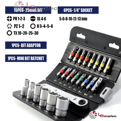 LE-RF232 23PCS 1/4" Drive Mini Socket Set – Compact Handy Kit