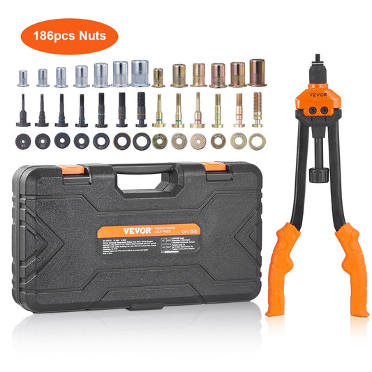 16 in. Rivet Nut Tool Kit, 13 Mandrels & 186 Nuts, Metric/SAE
