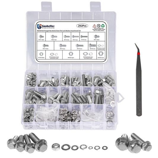 Stainless Steel Bolts and Nuts Assortment Kit 304 A2 Hex Head with Flat Lock Washers