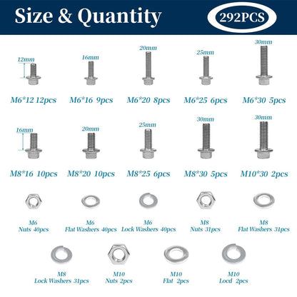 M6/M8/M10 Flange Bolt Kit (549PCS) | Hex Bolts, Nuts & Washers