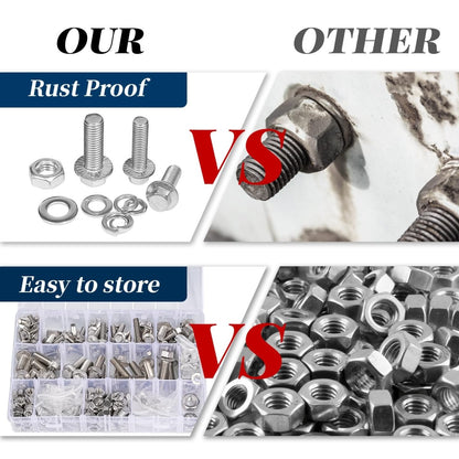 Stainless Steel Bolts and Nuts Assortment Kit 304 A2 Hex Head with Flat Lock Washers
