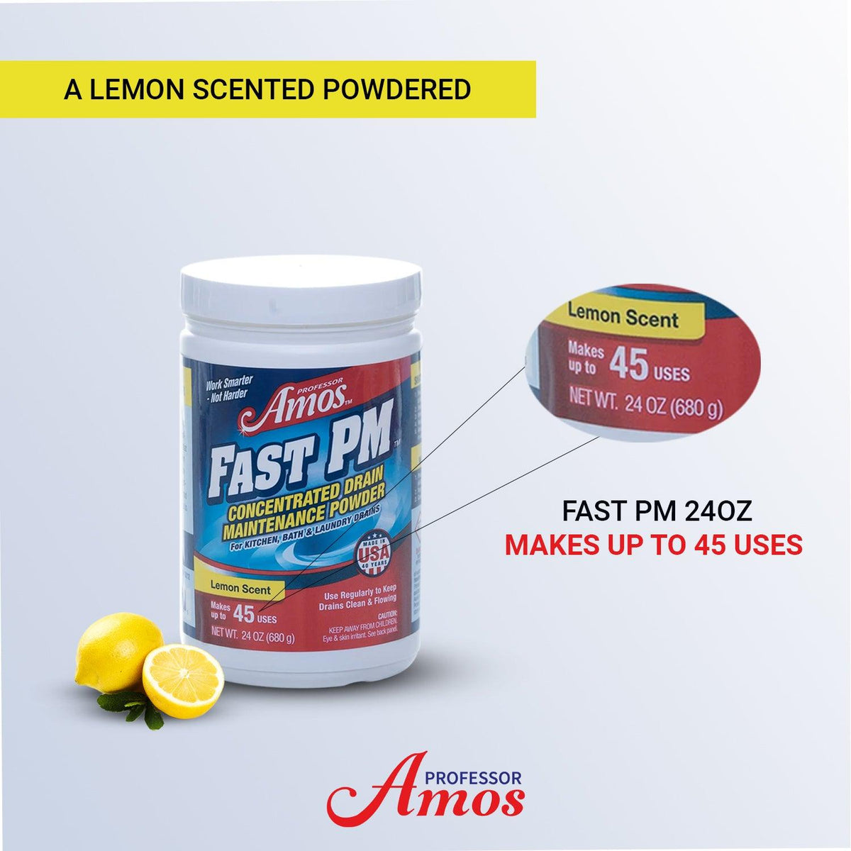 Professor Amos FAST PM Preventative Drain Maintenance Concentrate Powder - Stop Clogs & Odors Before They Start!