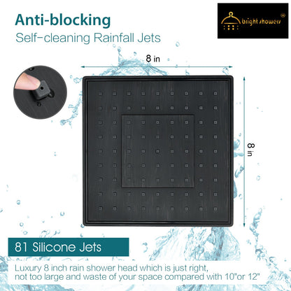 8 Inch Square Rainfall Shower Head with Angle Adjustable