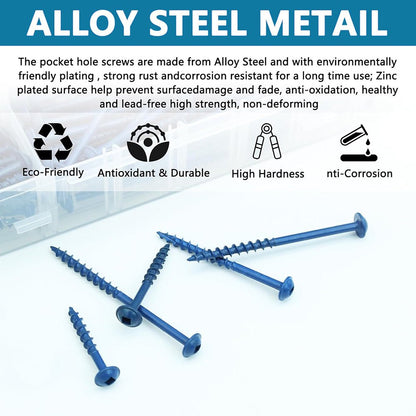 360 Pcs Blue Square Drive Self Tapping Coarse Thread Wood Screws Assortment Set