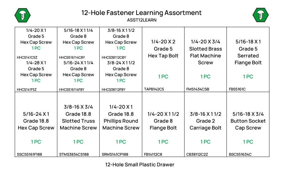 12-Hole Fastener Learning Assortment