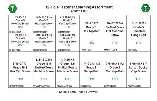 12-Hole Fastener Learning Assortment