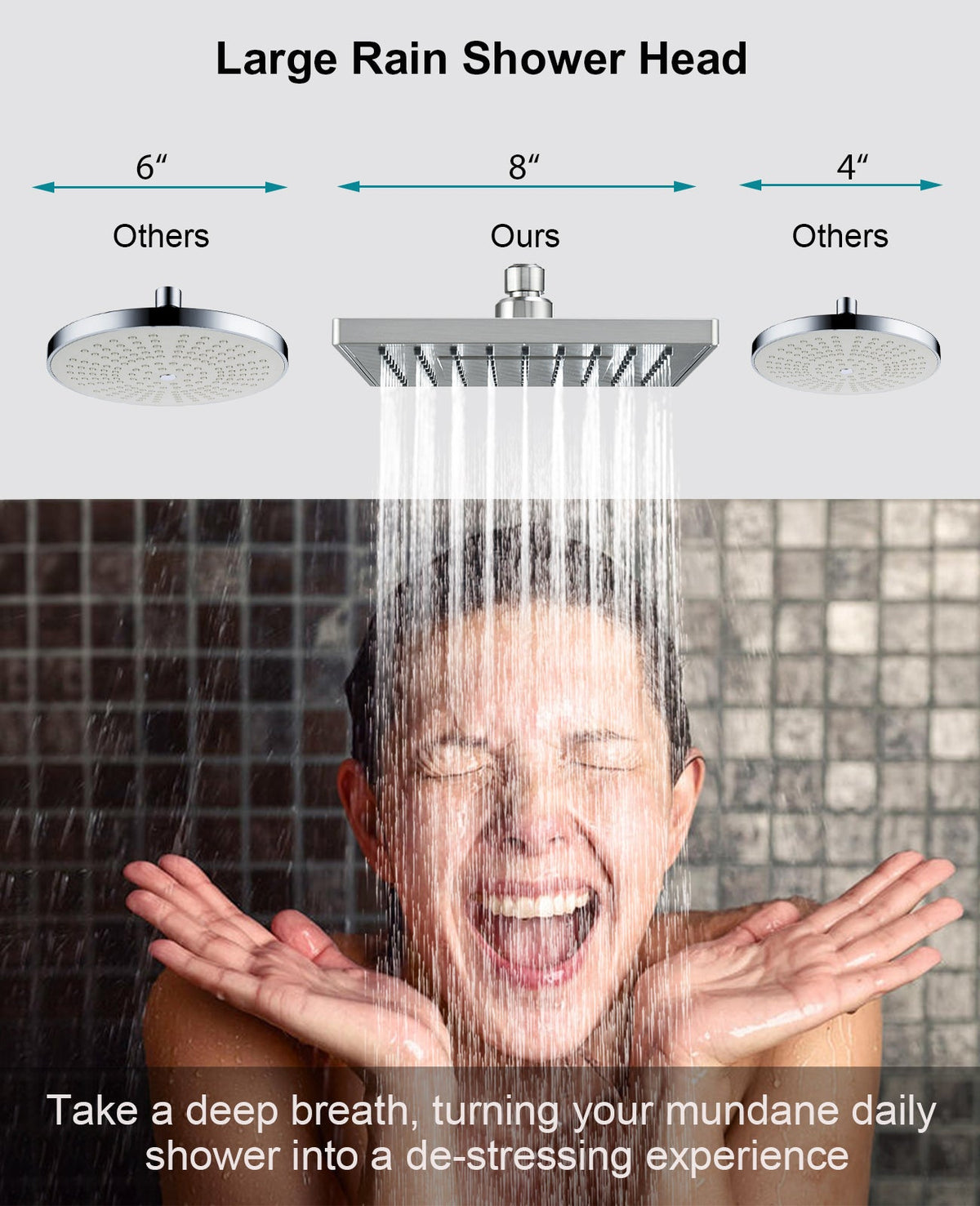 8 Inch Square Rainfall Shower Head with Angle Adjustable