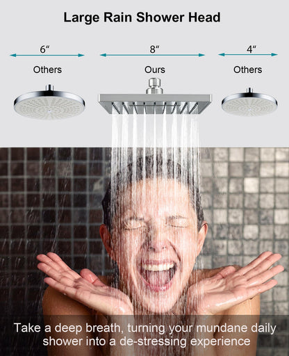 8 Inch Square Rainfall Shower Head with Angle Adjustable